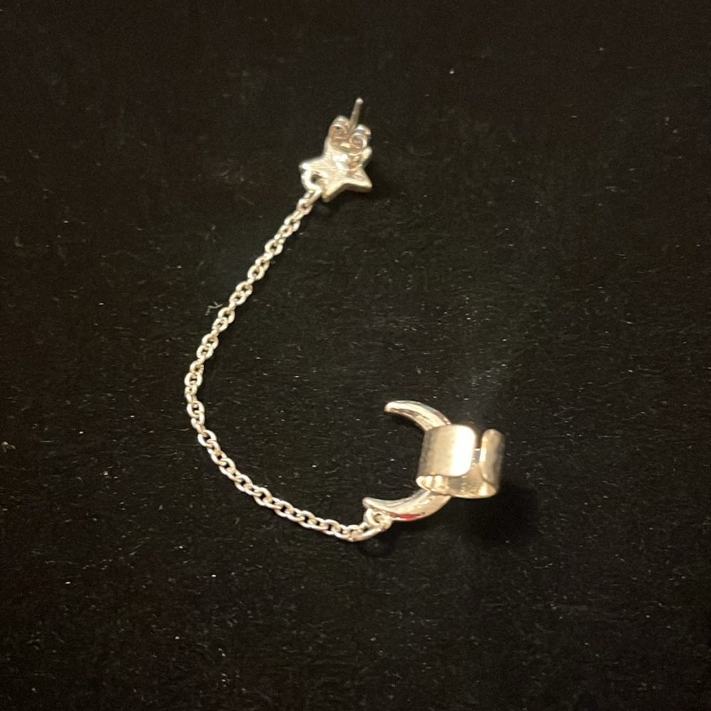 Silver Rhinestone Star & Moon Earring & Ear Cuff - Picture 2 of 16